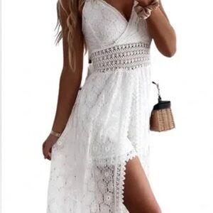Cupshe Cream Ivory Lace Maxi Dress Romper Large NWT